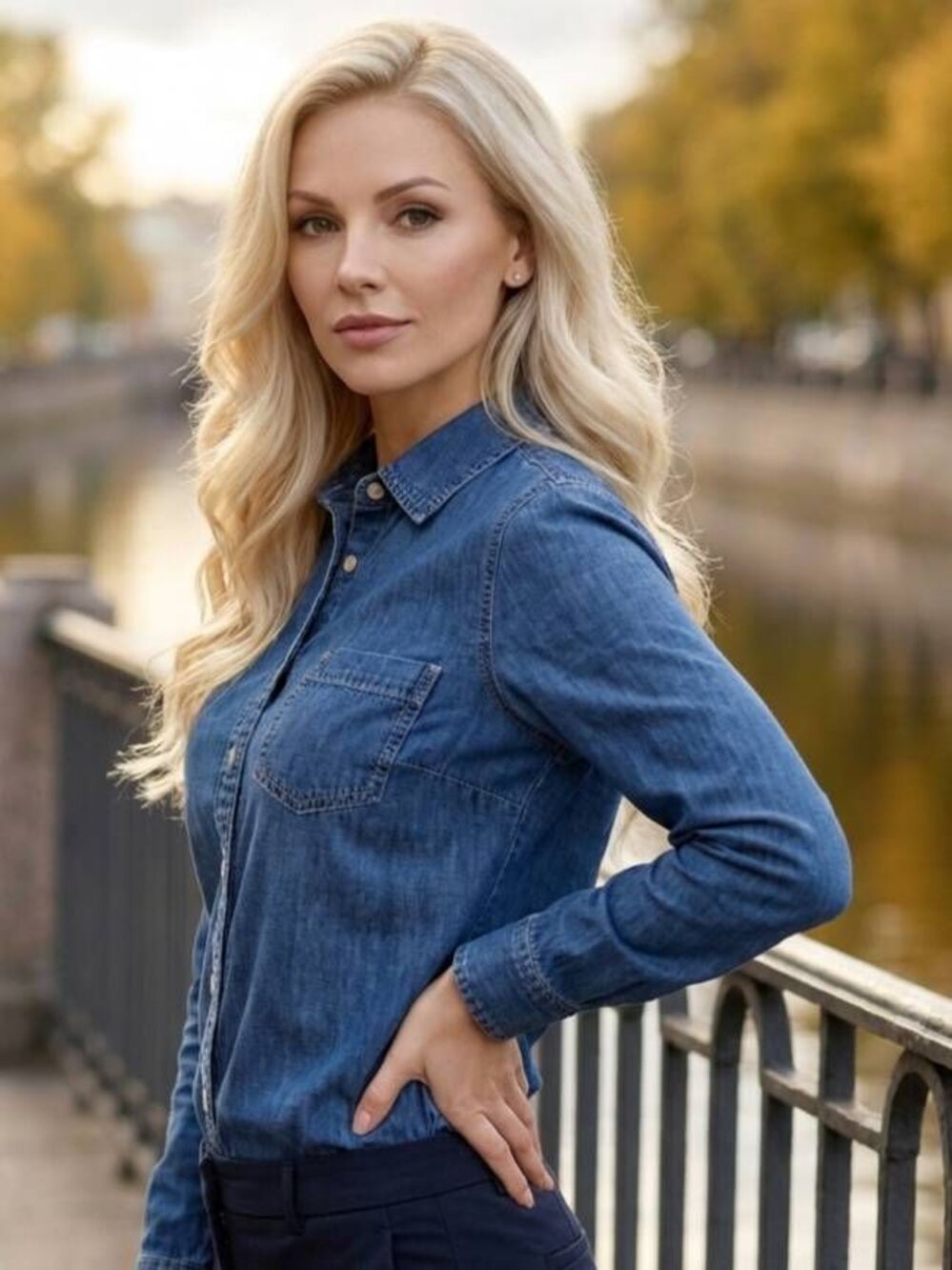 🔺️Tommy Hilfiger Blue Denim Button Front Long Sleeve Top XSmall